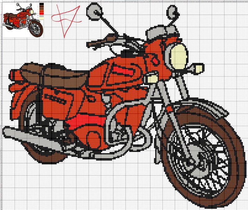 Рисунки в клеточку мотоцикл