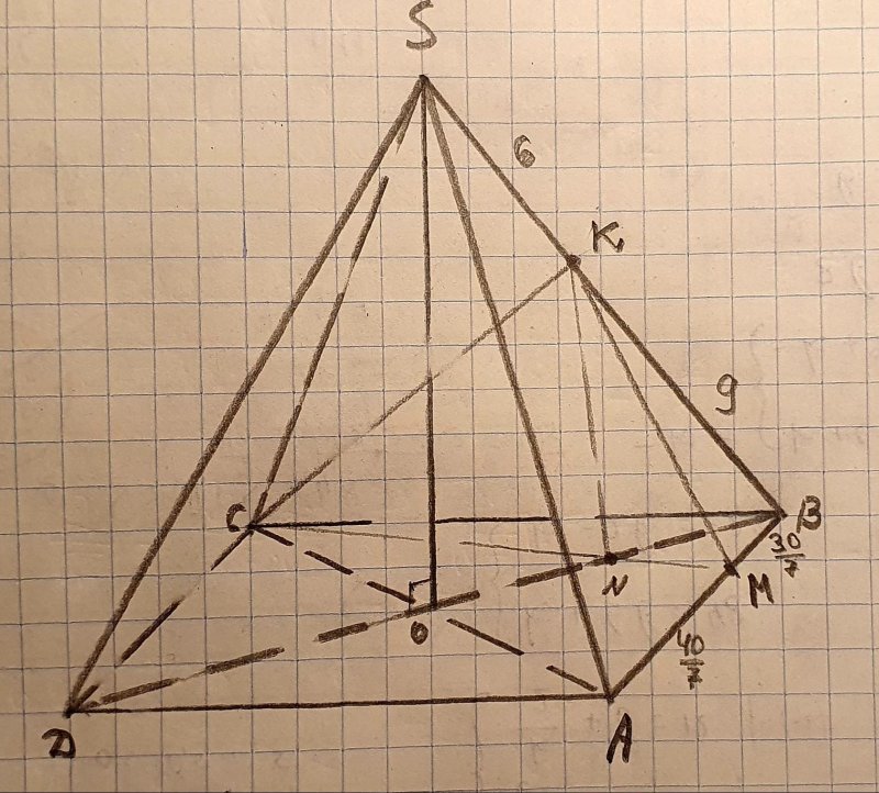 В правильной пирамиде SABCD сторона основания аб 10 а боковое ребро sa 15