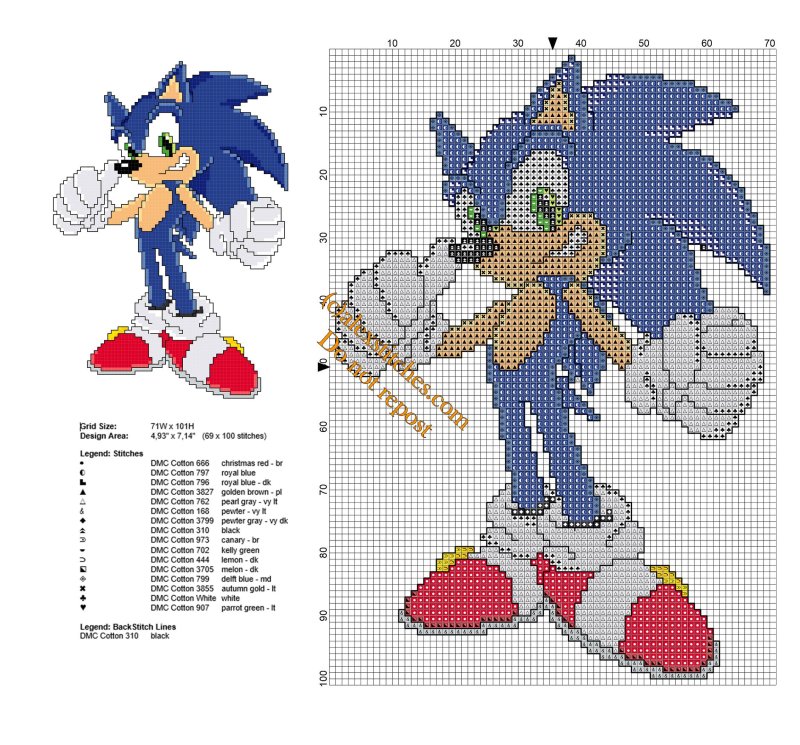 Вышивание крестиком схемы Sonic