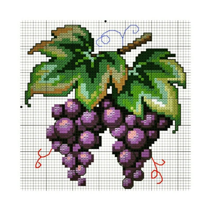 Схему вышивки крестом грозди винограда