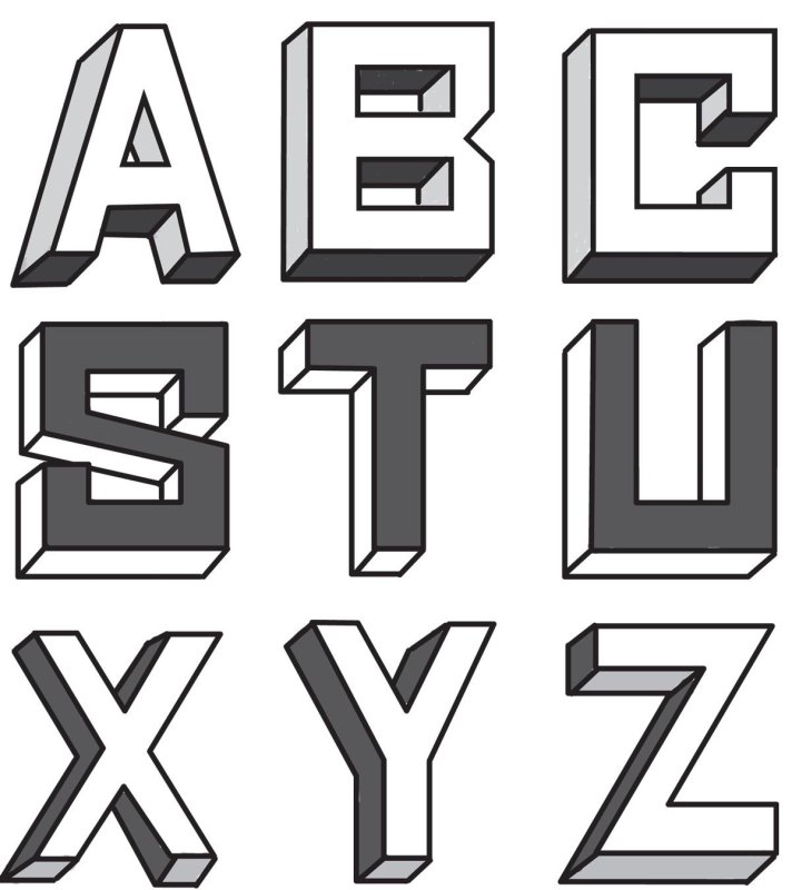 Объемные буквы шрифт