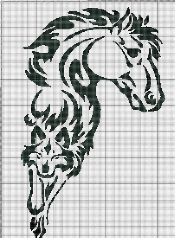 Монохромная вышивка крестом лошади
