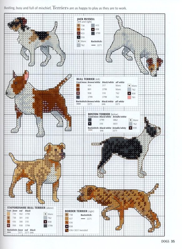 Схема вышивки собаки Джека Рассела крестом