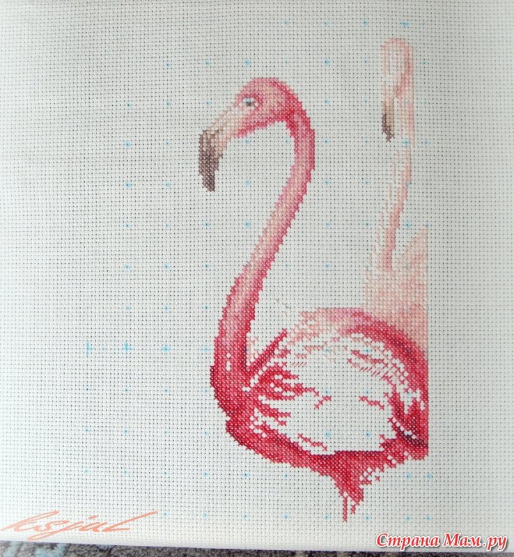 Простая вышивка Фламинго