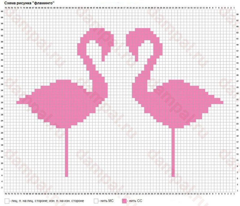 Рисунки по клеточкам Фламинго