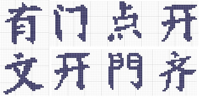 Китайские буквы по клеточкам