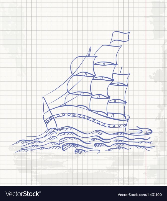 Корабль в море рисунок карандашом