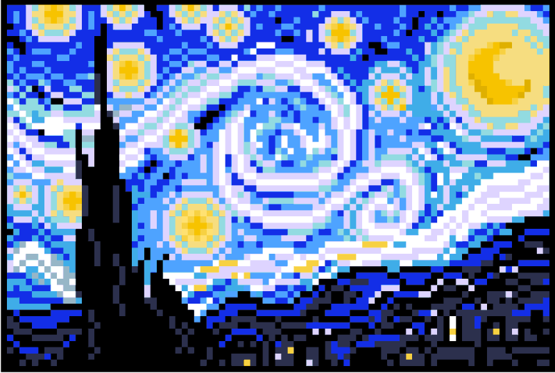 Ван Гог Звездная ночь пиксель арт