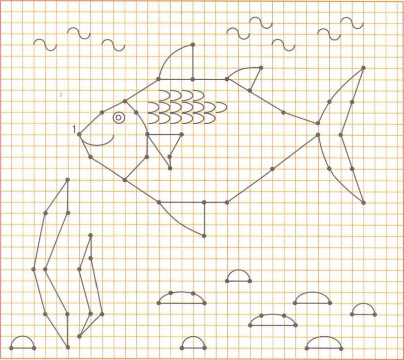 Рисование по клеткам рыбка