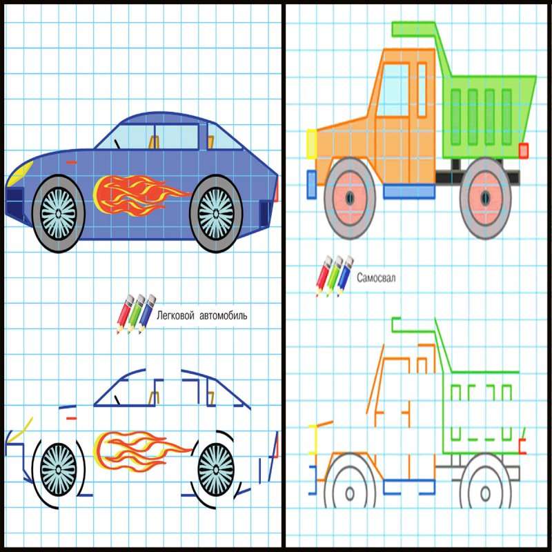 Рисунок по клеточкам для детей машина