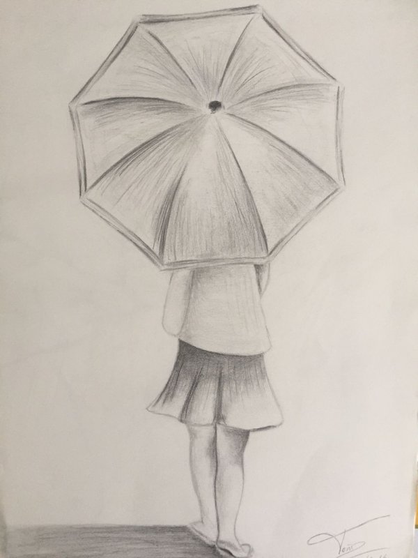 Девушка с зонтом рисунок карандашом (54 фото)
