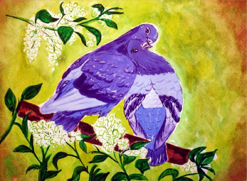 Рисование красками голубей